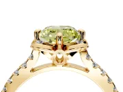 Floral Engagement Ring Setting for Fancy Yellow Cushion Cut Center with Pave Band and Floral Prong Head in Yellow Gold