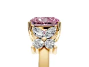 Floral Engagement Ring Setting for Fancy Pink Radiant Cut Center with Marquise Cluster Shoulders and Prong Head in Yellow Gold