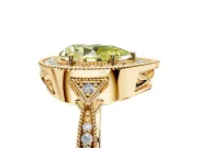 Halo Engagement Ring Setting for Fancy Yellow Pear-Shaped Center with Milgrain Rim, Pave Band and Prong Head in Yellow Gold