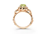Halo Engagement Ring Setting for Fancy Yellow Cushion Cut Center with Open Scroll Shoulders and Prong Head in Rose Gold