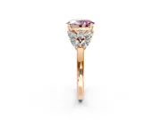 Leaf Cluster Engagement Ring Setting for Fancy Pink Oval Center with Marquise Accents and Prong Head in Rose Gold