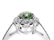 Floral Halo Engagement Ring Setting for Fancy Green Pear-Shaped Center with Large Halo Accents and Prong Head in Platinum