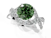 Halo Engagement Ring Setting for Fancy Green Round Cut Center with Pave Infinity Twist Band and Prong Head in White Gold