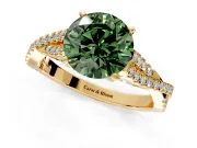 Solitaire Engagement Ring Setting for Fancy Green Round Cut Center with Twisted Pave Split Shank and Prong Head in Yellow Gold