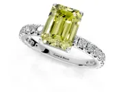 Solitaire Engagement Ring Setting for Fancy Yellow Emerald Cut Center with Shared-Prong Accents and Prong Head in Platinum