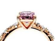 Solitaire Engagement Ring Setting for Fancy Pink Emerald Cut Center with Trailing Leaf Accent Band and Prong Head in Rose Gold