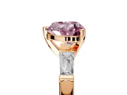 3 Stone Engagement Ring Setting for Fancy Pink Heart-Shaped Center with Tapered Baguettes, Plain Band and Prong Head in Rose Gold