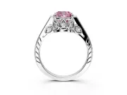 Cathedral Engagement Ring Setting for Fancy Pink Cushion Cut Center with Antique-Style Pave Band and Prong Head in White Gold