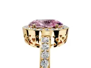 Halo Engagement Ring Setting for Fancy Pink Oval Center with Heart-Shaped Openwork, Pave Band and Prong Head in Yellow Gold