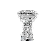 3 Stone Engagement Ring Setting for Radiant Cut Center with Pave Split Shank and Prong Head in Platinum