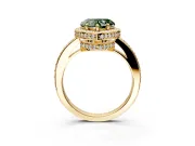 Halo Engagement Ring Setting for Fancy Green Heart-Shaped Center with Metal-Rimmed Halo, Pave Band and Prong Head in Yellow Gold