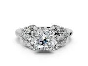 Leaf Cluster Engagement Ring Setting for Cushion Cut Center with Marquise Accents and Prong Head in Sterling Silver