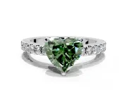 Solitaire Engagement Ring Setting for Fancy Green Heart-Shaped Center with Single Row Accent Band and Prong Head in Sterling Silver