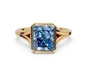Solitaire Engagement Ring Setting for Fancy Blue Radiant Cut Center with V Split Shank and Bezel Head in Yellow Gold