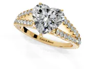 Solitaire Engagement Ring Setting for Heart-Shaped Center with Pave Split Shank and Prong Head in Yellow Gold