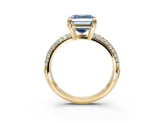 Solitaire Engagement Ring Setting for Fancy Blue Asscher Cut Center with Multi-Row Pave Accents and Basket Head in Yellow Gold