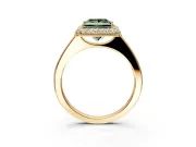 Halo Engagement Ring Setting for Fancy Green Princess Cut Center with Plain Tapered Band and Prong Head in Yellow Gold