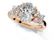 Floral Engagement Ring Setting for Oval Center with Marquise Cluster Shoulders and Prong Head in Rose Gold
