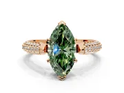 Solitaire Engagement Ring Setting for Fancy Green Marquise Center with Multi-Row Accents and Prong Head in Rose Gold