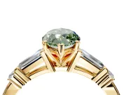 Bar-Set Engagement Ring Setting for Fancy Green Marquise Center with Tapered Baguette Accents and Prong Head in Yellow Gold