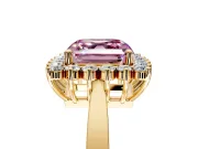 Starburst Halo Engagement Ring Setting for Fancy Pink Asscher Cut Center with Flat Cathedral Band and Prong Head in Yellow Gold