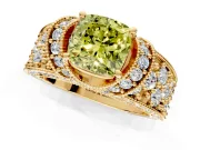 Pave Engagement Ring Setting for Fancy Yellow Cushion Cut Center with Curved Accent Rows, Openwork and Prong Head in Yellow Gold