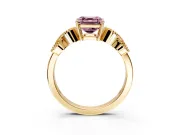 Leaf Engagement Ring Setting for Fancy Pink Asscher Cut Center with Milgrain Accent Band and Prong Head in Yellow Gold