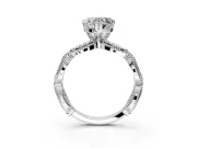 Solitaire Engagement Ring Setting for Heart-Shaped Center with Marquise Panel Band and Prong Head in White Gold