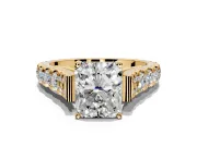 Solitaire Engagement Ring Setting for Radiant Cut Center with Pave Cathedral Shoulders and Prong Head in Yellow Gold