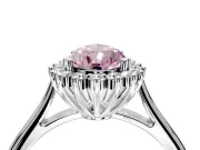 Starburst Halo Engagement Ring Setting for Fancy Pink Pear-Shaped Center with Thin Round-Wire Band and Prong Head in White Gold