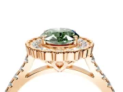 Milgrain Floral Halo Engagement Ring Setting for Fancy Green Oval Center with Pave Band and Prong Head in Rose Gold