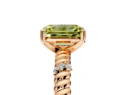 Rope Engagement Ring Setting for Fancy Yellow Emerald Cut Center with Accent Shoulders and Prong Head in Rose Gold
