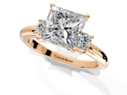 3 Stone Engagement Ring Setting for Princess Cut Center with Wide Plain Band and Prong Head in Rose Gold