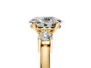 3 Stone Engagement Ring Setting for Oval Center with Wide Plain Band and Prong Head in Yellow Gold
