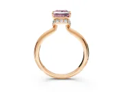 Hidden Halo Engagement Ring Setting for Fancy Pink Princess Cut Center with Plain Rounded Band and Prong Head in Rose Gold