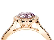 Halo Engagement Ring Setting for Fancy Pink Oval Center with Pave Accents, Heart Basket and Prong Head in Rose Gold