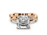 Solitaire Engagement Ring Setting for Asscher Cut Center with Pave and Plain Crossover and Basket Head in Rose Gold