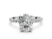 Solitaire Engagement Ring Setting for Oval Center with Fine Pave Narrow Band and Prong Head in Platinum