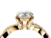 Solitaire Engagement Ring Setting for Oval Center with Half-Pave Crossover Band and Prong Head in Yellow Gold