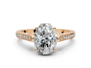 Cathedral Engagement Ring Setting for Oval Center with Antique-Style Pave Band and Prong Head in Rose Gold