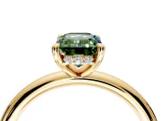 Hidden Halo Engagement Ring Setting for Fancy Green Emerald Cut Center with Thin Rounded Band and Prong Head in Yellow Gold