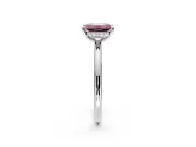 Hidden Halo Engagement Ring Setting for Fancy Pink Emerald Cut Center with Thin Rounded Band and Prong Head in White Gold