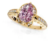 Floral Engagement Ring Setting for Fancy Pink Pear-Shaped Center with Four Accent Clusters and Prong Head in Yellow Gold