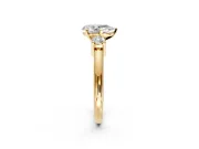 3 Stone Engagement Ring Setting for Pear-Shaped Center with Wide Plain Band and Prong Head in Yellow Gold