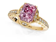Floral Engagement Ring Setting for Fancy Pink Radiant Cut Center with Four Accent Clusters and Prong Head in Yellow Gold