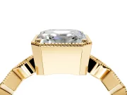 Milgrain Bezel Engagement Ring Setting for Asscher Cut Center with Marquise Stations and Bezel Head in Yellow Gold