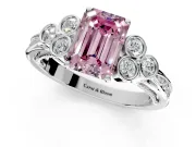 Cluster Engagement Ring Setting for Fancy Pink Emerald Cut Center with Bezel Accent Clusters and Prong Head in Sterling Silver