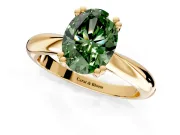 Solitaire Engagement Ring Setting for Fancy Green Oval Center with Reverse Tapered Band and Prong Head in Yellow Gold