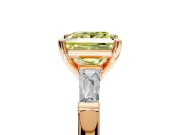 3 Stone Engagement Ring Setting for Fancy Yellow Princess Cut Center with Tapered Baguettes, Plain Band and Prong Head in Rose Gold