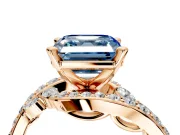 Solitaire Engagement Ring Setting for Fancy Blue Asscher Cut Center with Pave Bypass Twist Band and Prong Head in Rose Gold